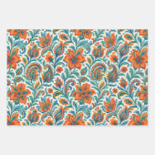 エスニスタイリッシュックカラフルペイズリーフローラアートパターン ラッピングペーパーシート (正面)