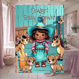 エスニックかわいい女性のカーボーイベビーシャワーティール（緑がかった色）ピンクペット 招待状