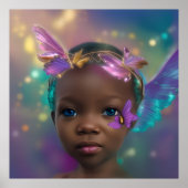 エスニックかわいい小さな女の子バタフライパープルティール（緑がかった色） ポスター (正面)