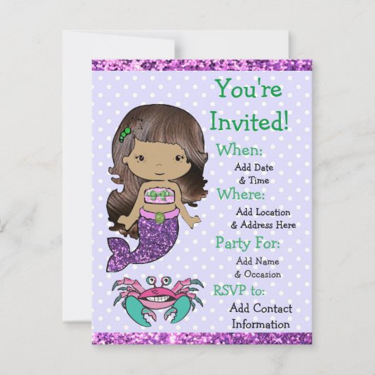 エスニックかわいらしマーメイドバースデーパーティ招待状 招待状 (正面)