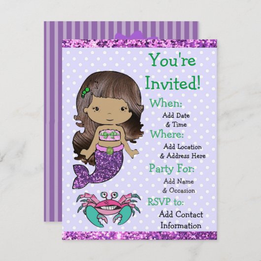 エスニックかわいらしマーメイドバースデーパーティ招待状 招待状 (正面/裏面)