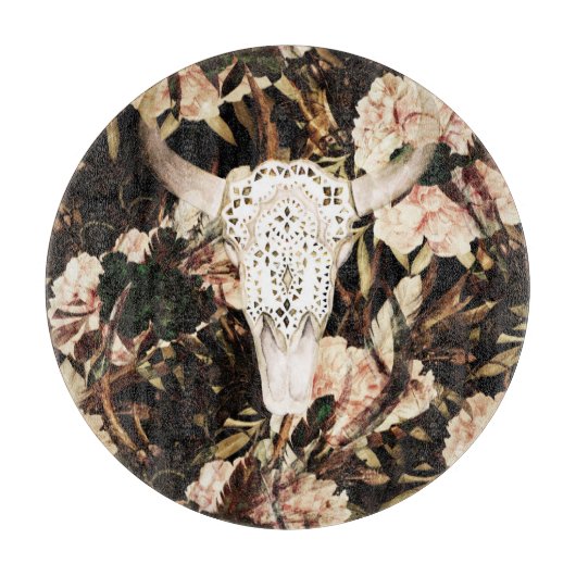 エスニックの水色：レトロなフローラ背景。 カッティングボード (正面)