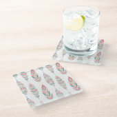 エスニックの羽ハンドドローイラストレーション ガラスコースター (アングル)