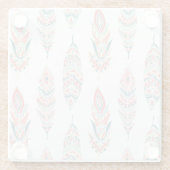 エスニックの羽ハンドドローイラストレーション ガラスコースター (裏面)