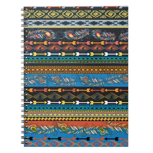 エスニックの羽:刺繍ボホシック ノートブック (正面)