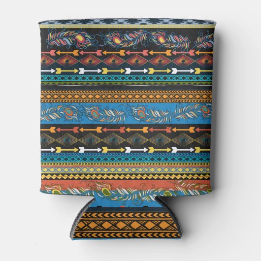 エスニックの羽：刺繍ボホシック 缶クーラー (正面)