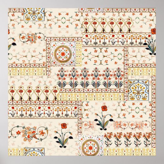 エスニックの花とシームレスな美しいマグカルフローラ ポスター (正面)