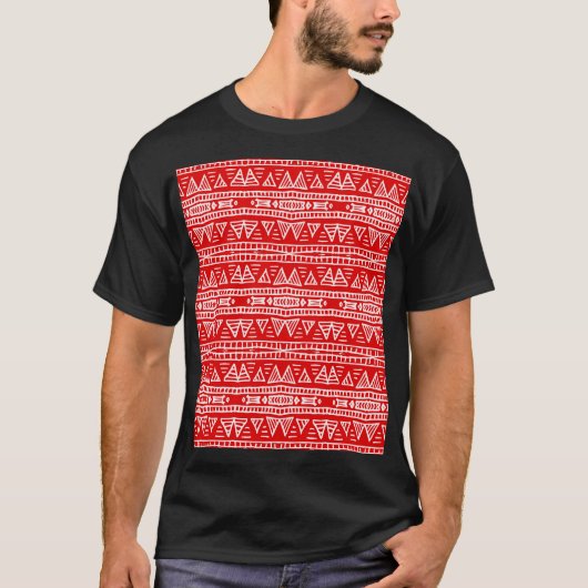エスニックの部族のモチーフのパタストライプのーン Tシャツ (正面)