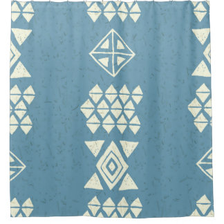エスニックアステカ：青い幾何学的シームレス。 シャワーカーテン