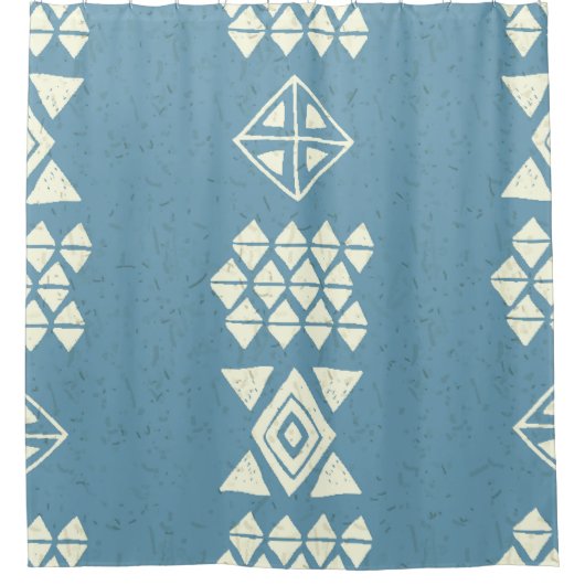 エスニックアステカ：青い幾何学的シームレス。 シャワーカーテン (正面)