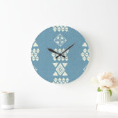 エスニックアステカ：青い幾何学的シームレス。 ラージ壁時計 (ホーム)