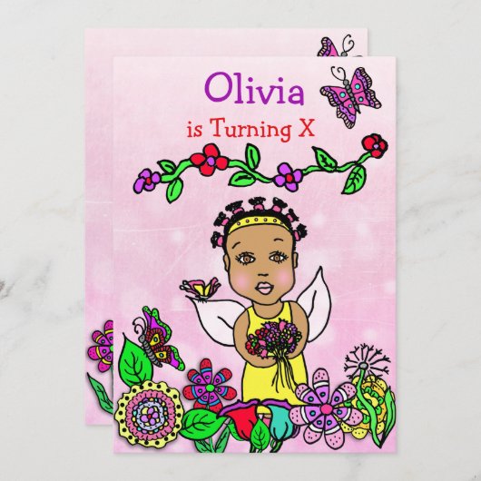 エスニックアメリカンフェアリー誕生日 招待状 (正面/裏面)