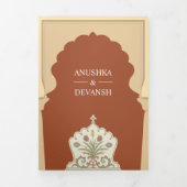 エスニックインディアンアイボリーアーチオレンジテラコッタ結婚ズ 三つ折り招待状 (カバー)