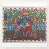 エスニックインディアンマドゥバニスタイルブライドコースター ガラスコースター (正面)