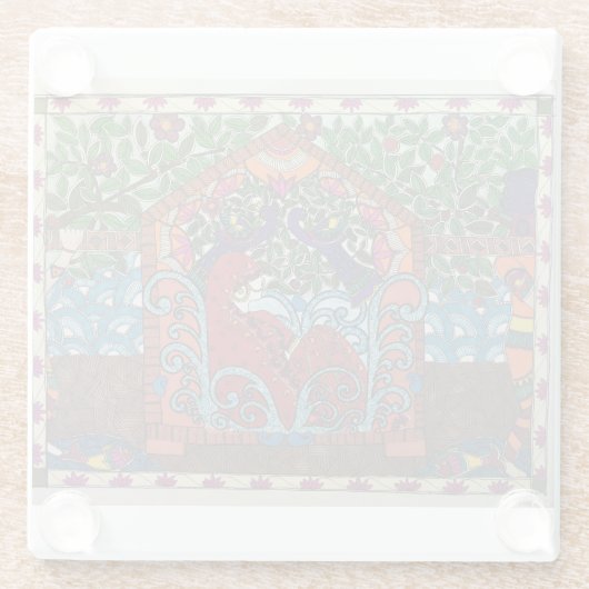 エスニックインディアンマドゥバニスタイルブライドコースター ガラスコースター (裏面)