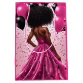 エスニックウーマンピンク&ブラックエレガント誕生日 ミディアムペーパーバッグ (正面)