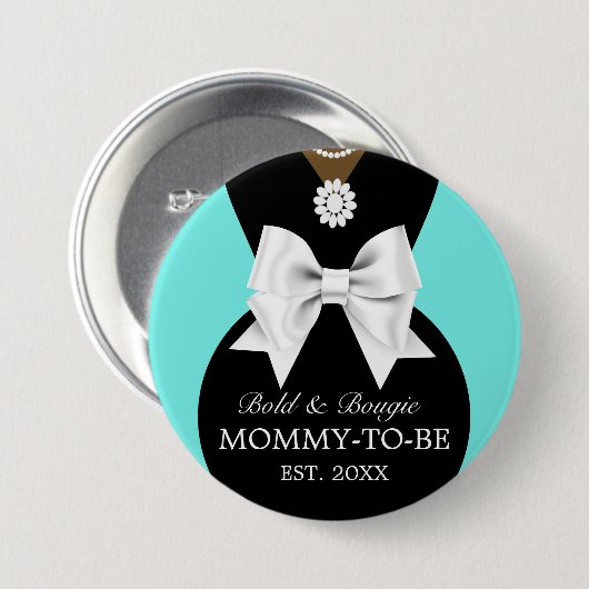 エスニックエレガントティール（緑がかった色）ベビー&コティファニーベビーシャワー 缶バッジ (正面&裏面)