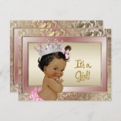 エスニックエレガントプリンセスピンクと金ゴールド赤ちゃんシャワー 招待状 (正面/裏面)