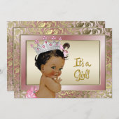 エスニックエレガントプリンセスピンクと金ゴールド赤ちゃんシャワー 招待状 (正面/裏面)