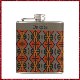 エスニックオレンジと金ゴールド部族デザイン フラスク