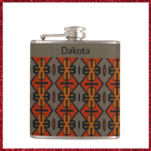 エスニックオレンジと金ゴールド部族デザイン フラスク