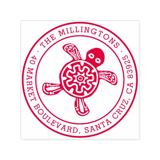 エスニックカメ |ラウンドファミリ名と差出人住所 セルフインキングスタンプ (デザイン)