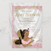 エスニックガールハイヒールシューピンク金ゴールド赤ちゃんシャワー 招待状 (正面/裏面)
