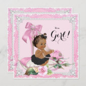 エスニックガールパールハイヒールシューベビーシャワー 招待状 (正面/裏面)