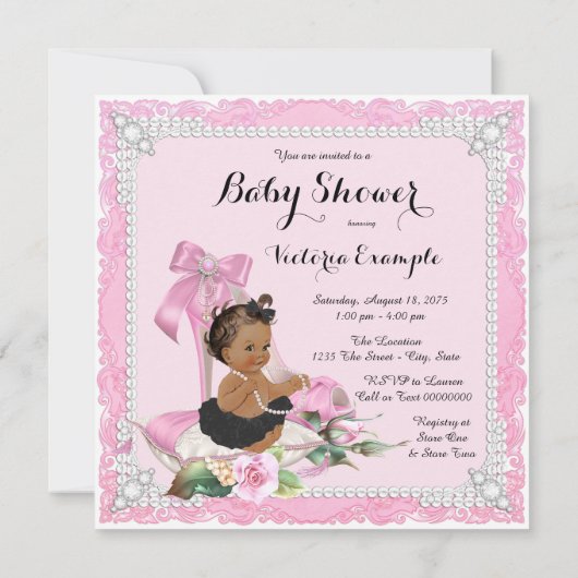 エスニックガールパールハイヒールシューベビーシャワー 招待状 (裏面)