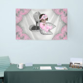 エスニックガールピンクシルバーハイヒールシューベビーシャワー 横断幕 (トレードショー)