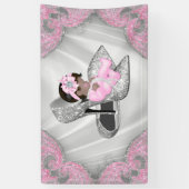 エスニックガールピンクシルバーハイヒールシューベビーシャワー 横断幕 (縦)