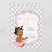 エスニックガールピンクツチュパールベビーシャワー 招待状 (正面/裏面)