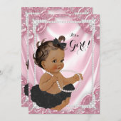 エスニックガールピンクパールブラックトゥチュベビーシャワー 招待状 (正面/裏面)