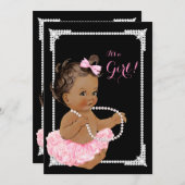 エスニックガールピンクブラックパールベビーシャワー 招待状 (正面/裏面)