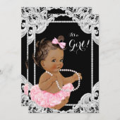 エスニックガールピンクブラックパールベビーシャワー 招待状 (正面/裏面)