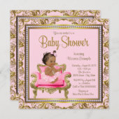 エスニックガールピンク金ゴールドチェアトゥチュベビーシャワー 招待状 (正面/裏面)