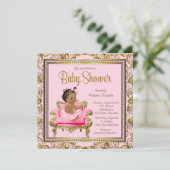 エスニックガールピンク金ゴールドチェアトゥチュベビーシャワー 招待状 (スタンド正面)