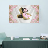 エスニックガールピンク金ゴールドハイヒールシューベビーシャワー 横断幕 (トレードショー)