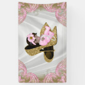 エスニックガールピンク金ゴールドハイヒールシューベビーシャワー 横断幕 (縦)
