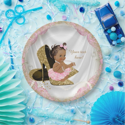 エスニックガールピンク金ゴールドハイヒールベビーシャワー ペーパープレート (パーティー)