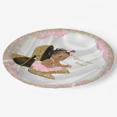 エスニックガールピンク金ゴールドハイヒールベビーシャワー ペーパープレート (アングル)