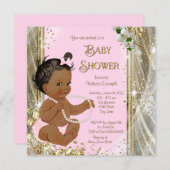 エスニックガールピンク金ゴールドパールベビーシャワー 招待状 (正面/裏面)