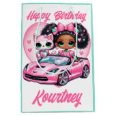 エスニックガール&キャットピンクコンバーチブルハート ミディアムペーパーバッグ (正面)