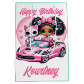 エスニックガール&キャットピンクコンバーチブルハート ミディアムペーパーバッグ (裏面)