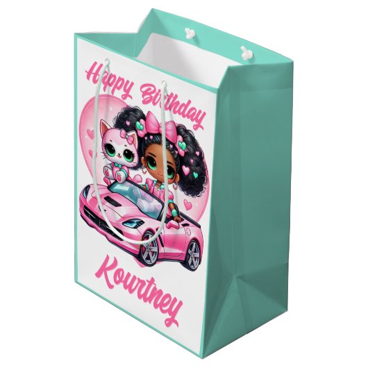 エスニックガール&キャットピンクコンバーチブルハート ミディアムペーパーバッグ (裏面アングル)