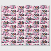 エスニックガール&キャットピンクコンバーチブルハート ラッピングペーパー (フラット)