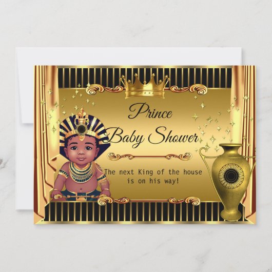 エスニックキングプリンスブラック王室の金ゴールドベビーシャワー 招待状 (正面)