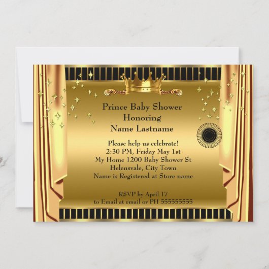 エスニックキングプリンスブラック王室の金ゴールドベビーシャワー 招待状 (裏面)