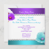 エスニックジェンダー明らかに赤ちゃんシャワー紫のティール（緑がかった色）ブルー 招待状 (裏面)