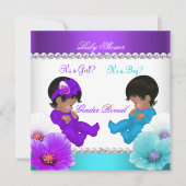 エスニックジェンダー明らかに赤ちゃんシャワー紫のティール（緑がかった色）ブルー 招待状 (正面)